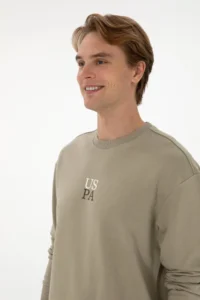 US Polo Assn. Men Crew Neck comfort Fit Light Khaki Basic Sweatshirt - Image 2