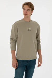 US Polo Assn. Men Crew Neck comfort Fit Light Khaki Basic Sweatshirt - Image 3