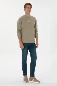 US Polo Assn. Men Crew Neck comfort Fit Light Khaki Basic Sweatshirt - Image 4