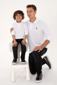 US Polo Assn. Boys' White Basic Polo Shirt Collar Sweatshirt