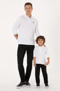US Polo Assn. Boys' White Basic Polo Shirt Collar Sweatshirt - Image 2