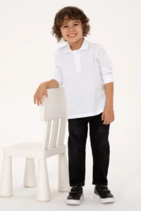 US Polo Assn. Boys' White Basic Polo Shirt Collar Sweatshirt - Image 3