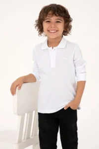 US Polo Assn. Boys' White Basic Polo Shirt Collar Sweatshirt - Image 4