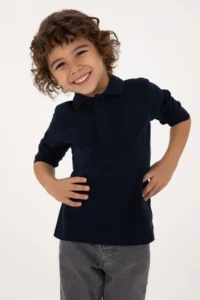 US Polo Assn. Boys' Navy Blue Basic Polo Shirt Collar Sweatshirt - Image 4