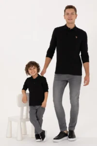 US Polo Assn. Boys' Black Basic Polo Shirt Collar Sweatshirt