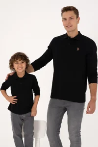 US Polo Assn. Boys' Black Basic Polo Shirt Collar Sweatshirt - Image 2