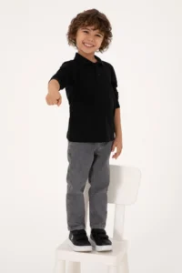 US Polo Assn. Boys' Black Basic Polo Shirt Collar Sweatshirt - Image 3