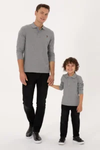 US Polo Assn. Boys' Gray Melanj Basic Polo Shirt Collar Sweatshirt - Image 2