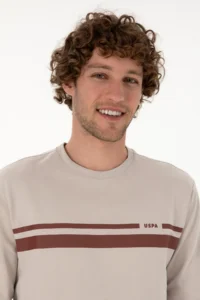 US Polo Assn. Men Regular Fit Crew Neck Stone Thin Sweatshirt - Image 2