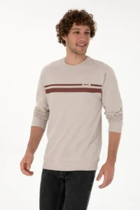 US Polo Assn. Men Regular Fit Crew Neck Stone Thin Sweatshirt - Image 3