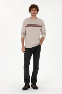 US Polo Assn. Men Regular Fit Crew Neck Stone Thin Sweatshirt - Image 4