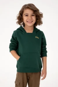 US Polo Assn. Boys' Dark Green Basic Hooded Fleece Sweatshirt - Image 3