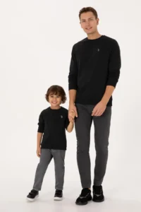 US Polo Assn. Boys' Black Basic Crew Neck Sweatshirt