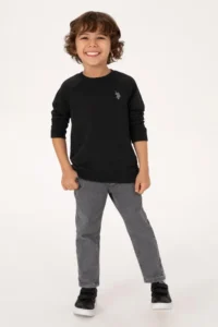 US Polo Assn. Boys' Black Basic Crew Neck Sweatshirt - Image 3