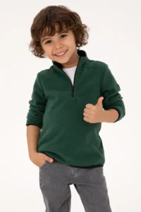 US Polo Assn. Boys' Dark Green Half Zippered Fleece Sweatshirt - Image 3