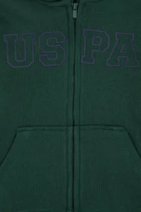 US Polo Assn. Boys' Dark Green Zippered Hooded Sweatshirt - Image 3