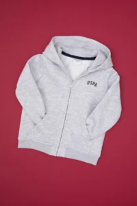 US Polo Assn. Boys' Light Gray Zippered Fleece Hooded Knitting Cardigan - Image 5