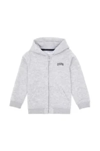 US Polo Assn. Boys' Light Gray Zippered Fleece Hooded Knitting Cardigan - Image 6