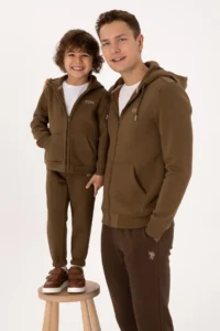 US Polo Assn. Boys' Khaki Zippered Fleece Hooded Knitting Cardigan - Image 2