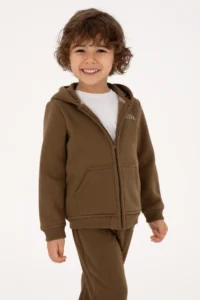 US Polo Assn. Boys' Khaki Zippered Fleece Hooded Knitting Cardigan - Image 3