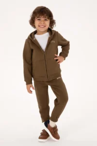 US Polo Assn. Boys' Khaki Zippered Fleece Hooded Knitting Cardigan - Image 4