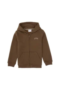 US Polo Assn. Boys' Khaki Zippered Fleece Hooded Knitting Cardigan - Image 5