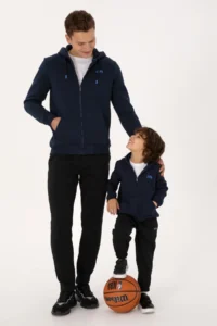 US Polo Assn. Boys' Navy Blue Zippered Fleece Hooded Knitting Cardigan