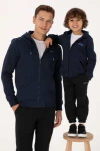 US Polo Assn. Boys' Navy Blue Zippered Fleece Hooded Knitting Cardigan - Image 2