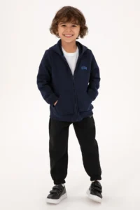 US Polo Assn. Boys' Navy Blue Zippered Fleece Hooded Knitting Cardigan - Image 4