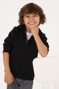 US Polo Assn. Boys' Black Zippered Fleece Hooded Knitting Cardigan - Image 3