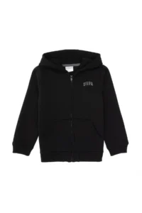 US Polo Assn. Boys' Black Zippered Fleece Hooded Knitting Cardigan - Image 5