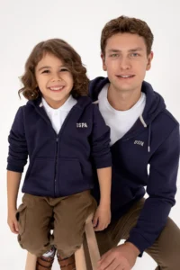 US Polo Assn. Boys' Plum Zippered Fleece Hooded Knitting Cardigan - Image 2