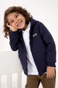 US Polo Assn. Boys' Plum Zippered Fleece Hooded Knitting Cardigan - Image 3