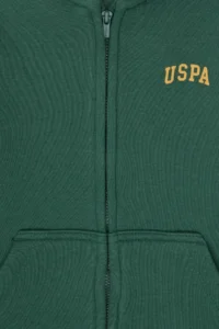 US Polo Assn. Boys' Dark Green Zippered Fleece Hooded Knitting Cardigan - Image 4