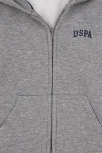 US Polo Assn. Boys' Gray Melanj Zippered Fleece Hooded Knitting Cardigan - Image 4