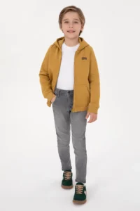 US Polo Assn. Boys' Mustard Zippered Fleece Hooded Knitting Cardigan - Image 2