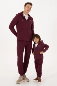 US Polo Assn. Boys' Burgundy Zippered Fleece Hooded Knitting Cardigan - Image 2