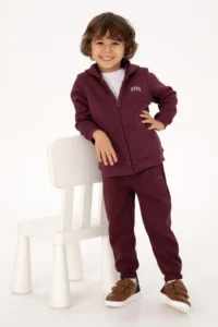 US Polo Assn. Boys' Burgundy Zippered Fleece Hooded Knitting Cardigan - Image 3