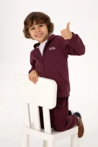 US Polo Assn. Boys' Burgundy Zippered Fleece Hooded Knitting Cardigan - Image 4