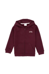 US Polo Assn. Boys' Burgundy Zippered Fleece Hooded Knitting Cardigan - Image 5