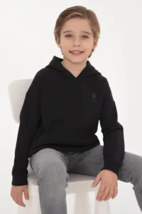 US Polo Assn. Boys' Black Hooded Basic Sweatshirt