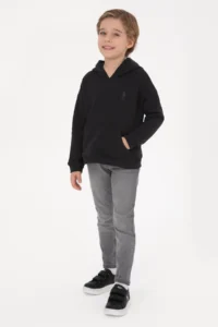 US Polo Assn. Boys' Black Hooded Basic Sweatshirt - Image 2