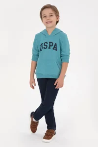 US Polo Assn. Boys' Mint Melanj Hooded Basic Sweatshirt - Image 2