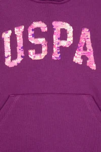 US Polo Assn. Girls' Violet Sequin Embroidered Fleece Hooded Basic Sweatshirt - Image 5
