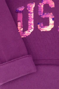 US Polo Assn. Girls' Violet Sequin Embroidered Fleece Hooded Basic Sweatshirt - Image 6