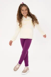 US Polo Assn. Girls' Cream Sequin Embroidered Fleece Hooded Basic Sweatshirt - Image 2