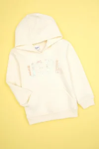 US Polo Assn. Girls' Cream Sequin Embroidered Fleece Hooded Basic Sweatshirt - Image 3