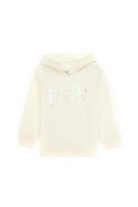 US Polo Assn. Girls' Cream Sequin Embroidered Fleece Hooded Basic Sweatshirt - Image 4