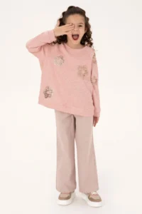 US Polo Assn. Girls' Light Pink Crew Neck Sweatshirt