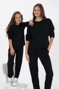 US Polo Assn. Girls' Black Glitter Print Detailed Crew Neck Basic Sweatshirt